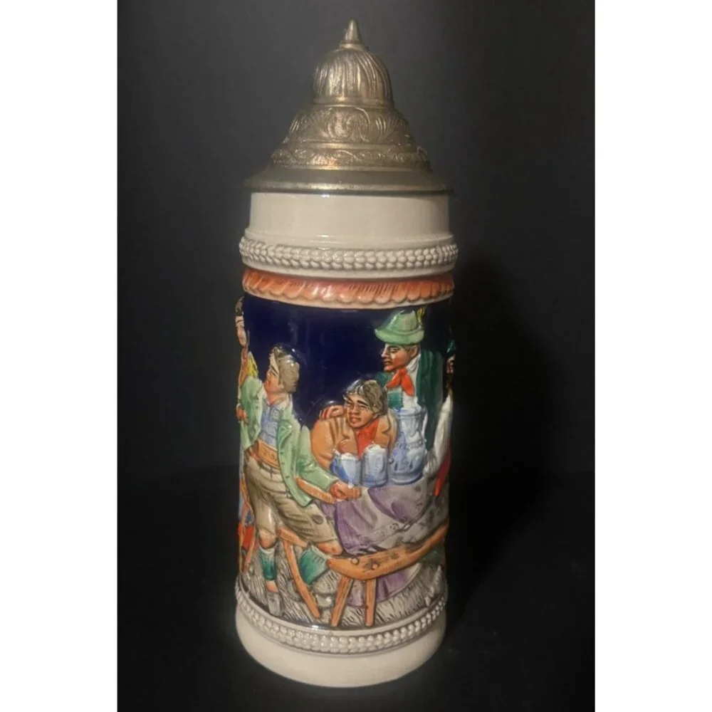 Vintage 1990s Gerz German Ceramic Beer Stein With Pewter Lid Gerz W Germany